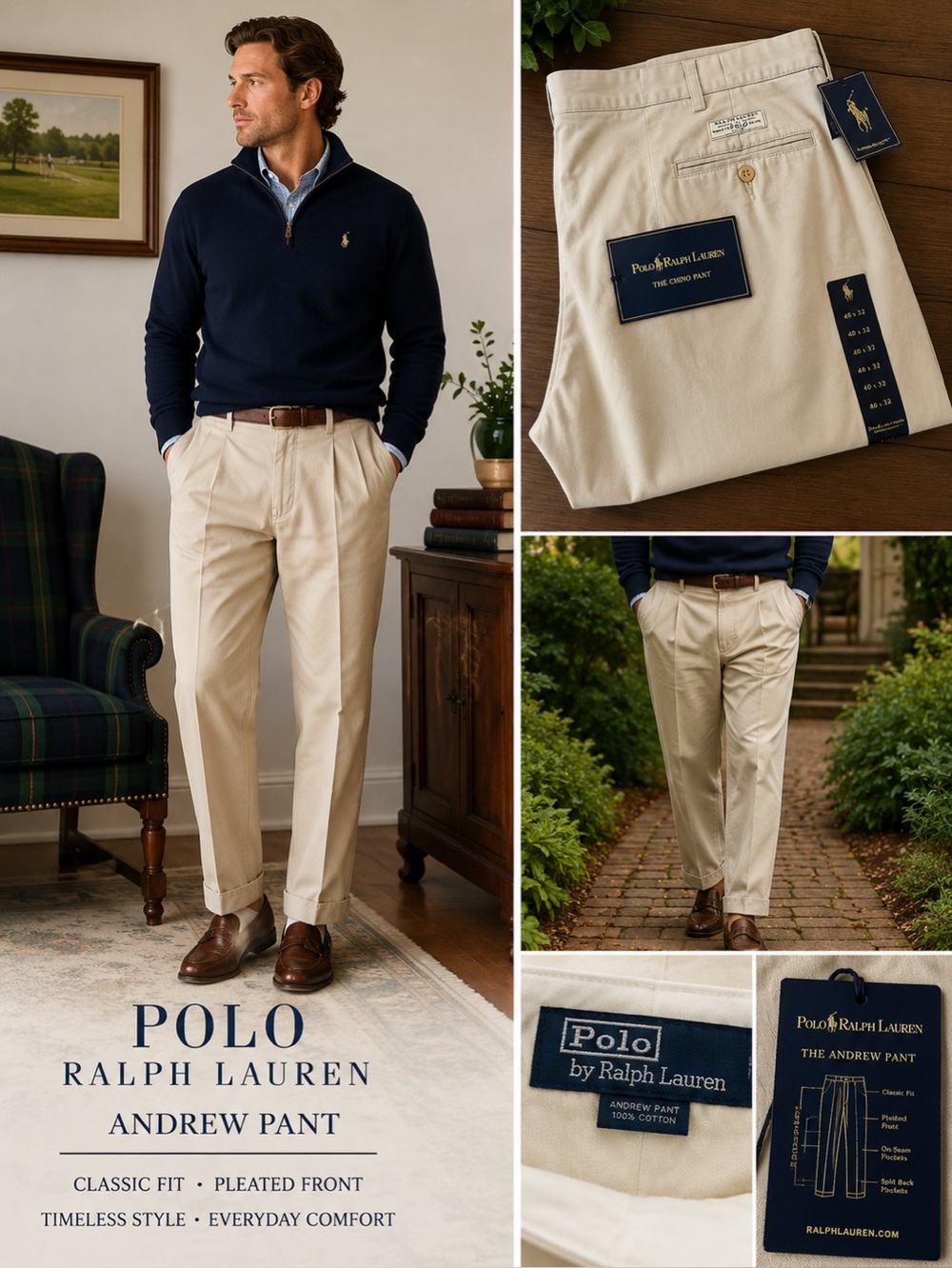 Polo by Ralph Lauren Andrew Pant in Khaki—40/32
